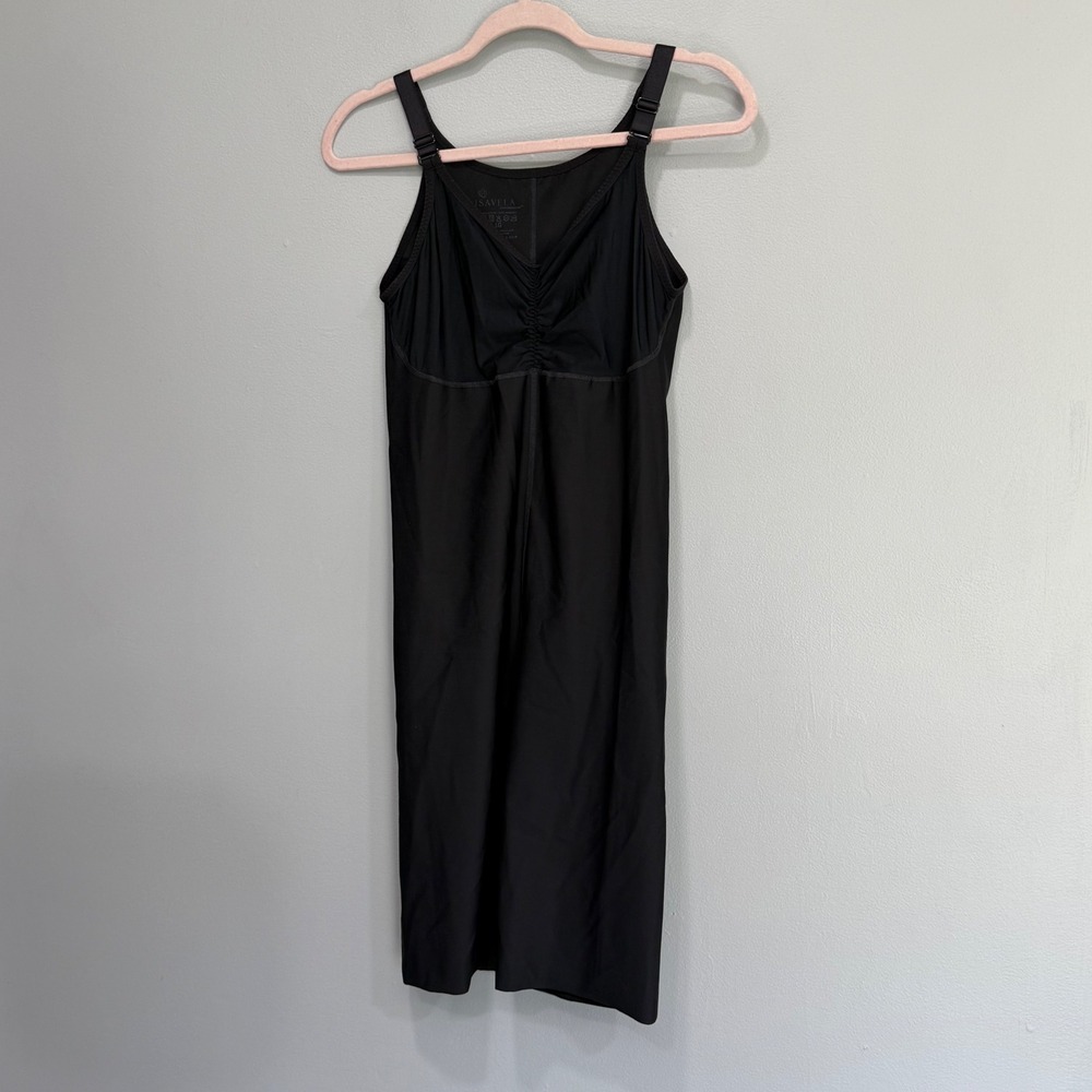 Isavela Compressionwear Black Mid-Thigh Bodysuit Shapewear Open Crotch Large LG